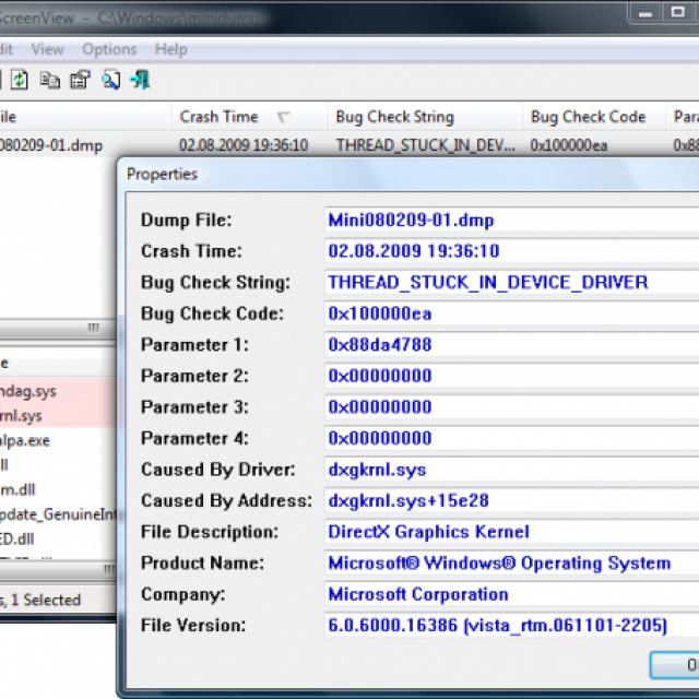 Crash dmp was generated. BLUESCREENVIEW. BLUESCREENVIEW-x64. Exe файл. Thread Stuck in device Driver.